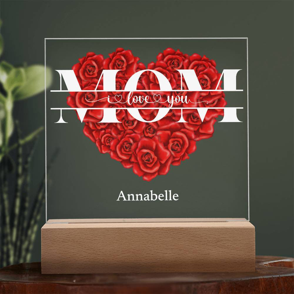 "We Love You Mom" - Personalized Heart Acrylic Plaque