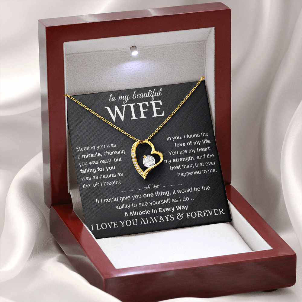 Special Gift for Wife "A Miracle in Every Way" Gold Heart Necklace