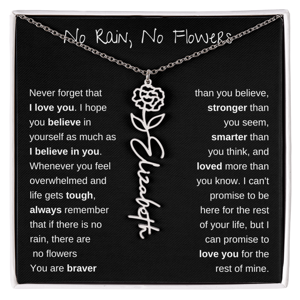 No Rain, No Flowers | Birth Flower Name Necklace