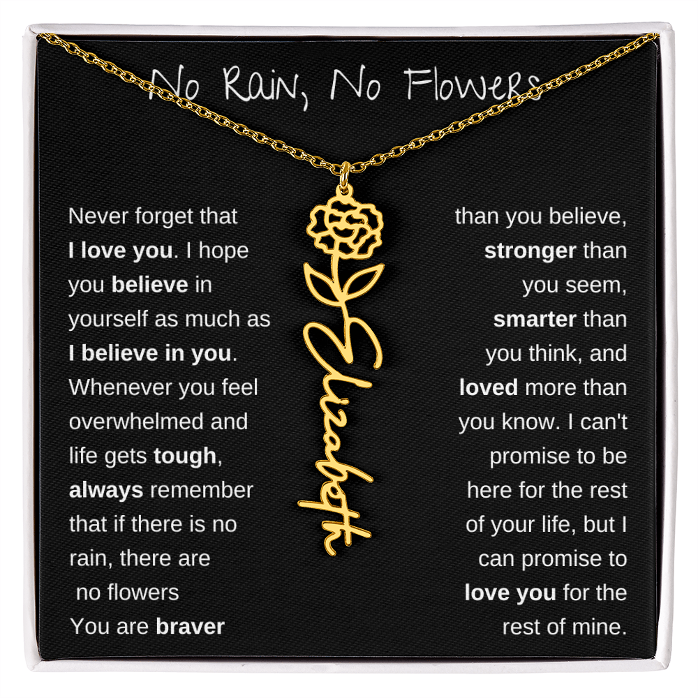 No Rain, No Flowers | Birth Flower Name Necklace