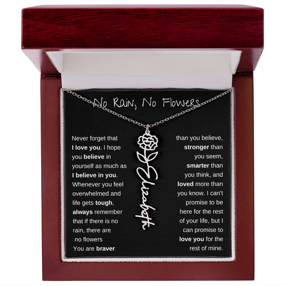 No Rain, No Flowers | Birth Flower Name Necklace
