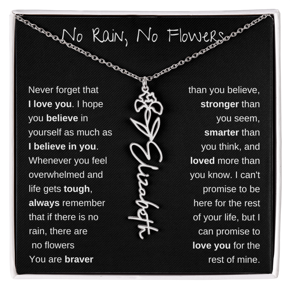 No Rain, No Flowers | Birth Flower Name Necklace