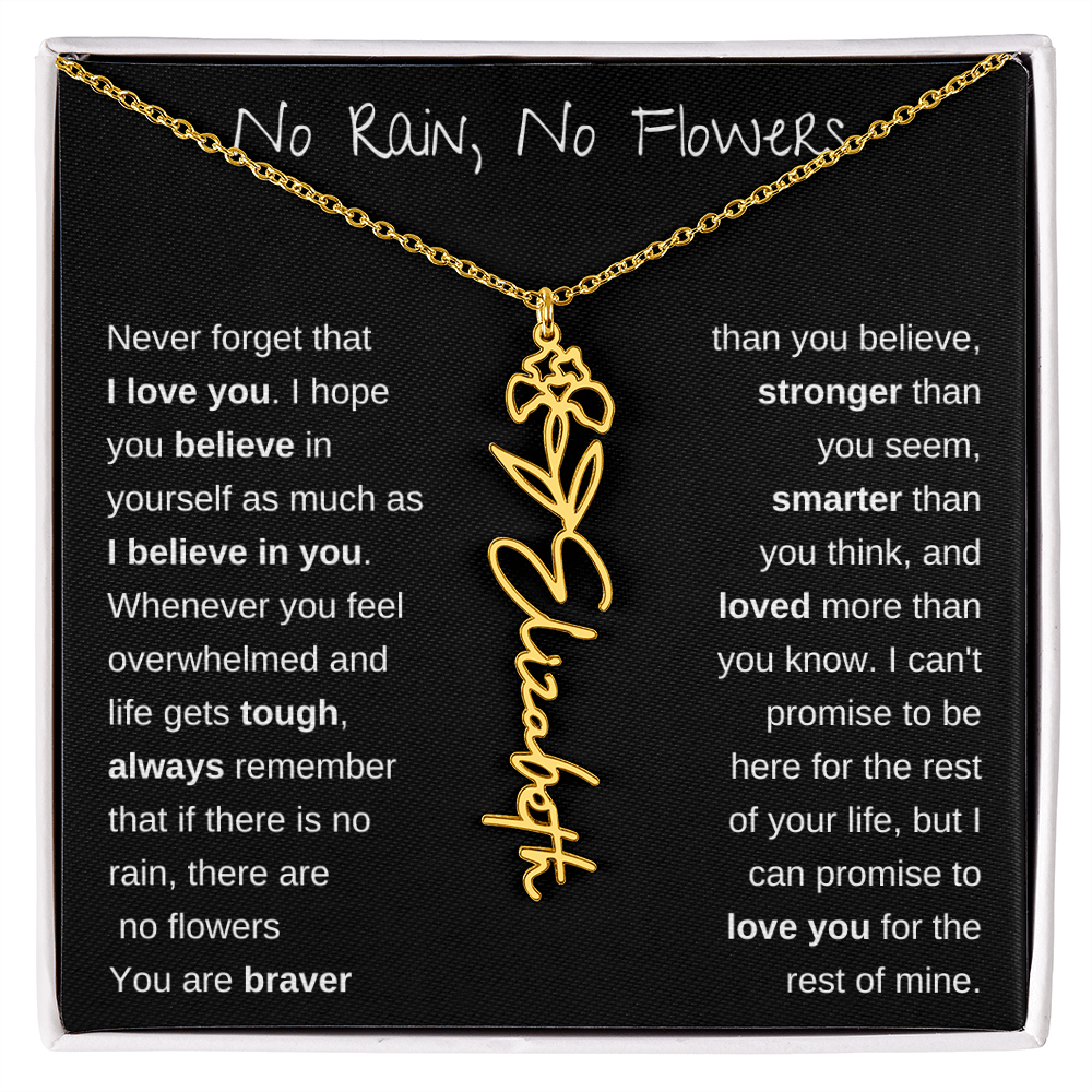 No Rain, No Flowers | Birth Flower Name Necklace