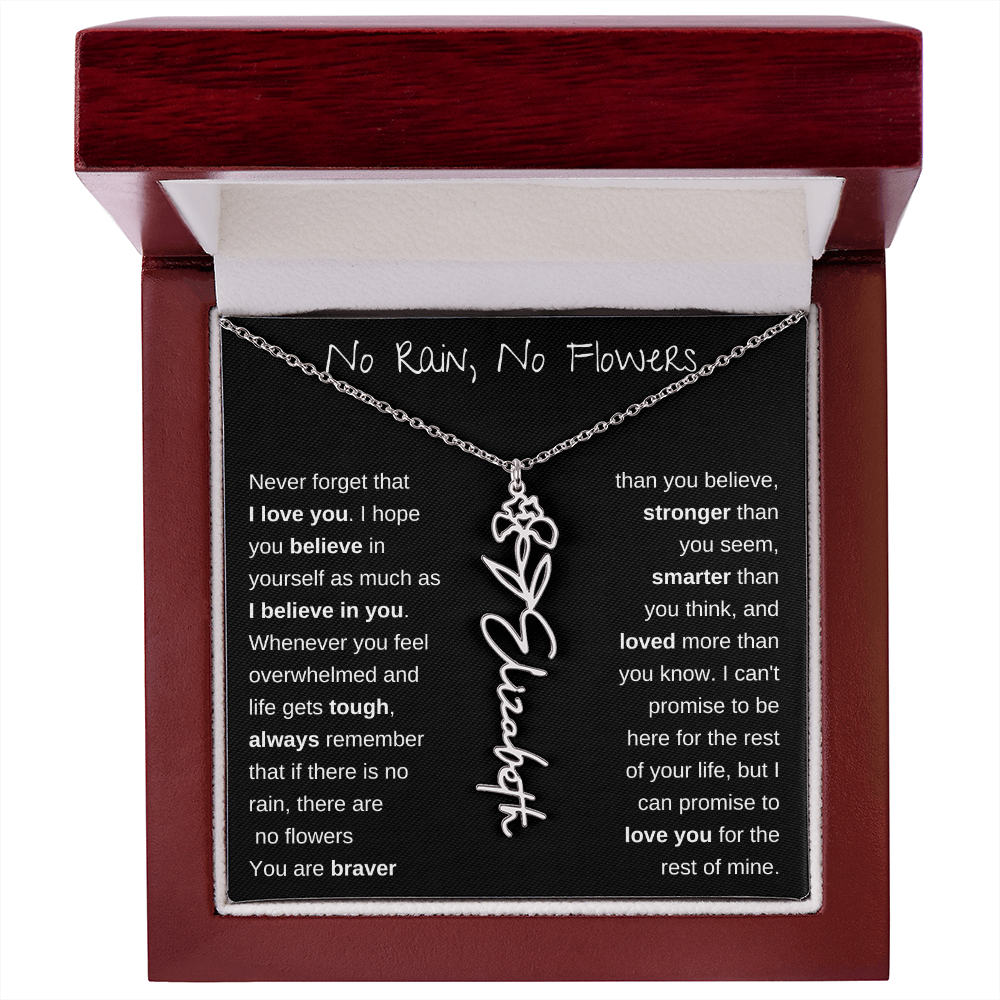 No Rain, No Flowers | Birth Flower Name Necklace