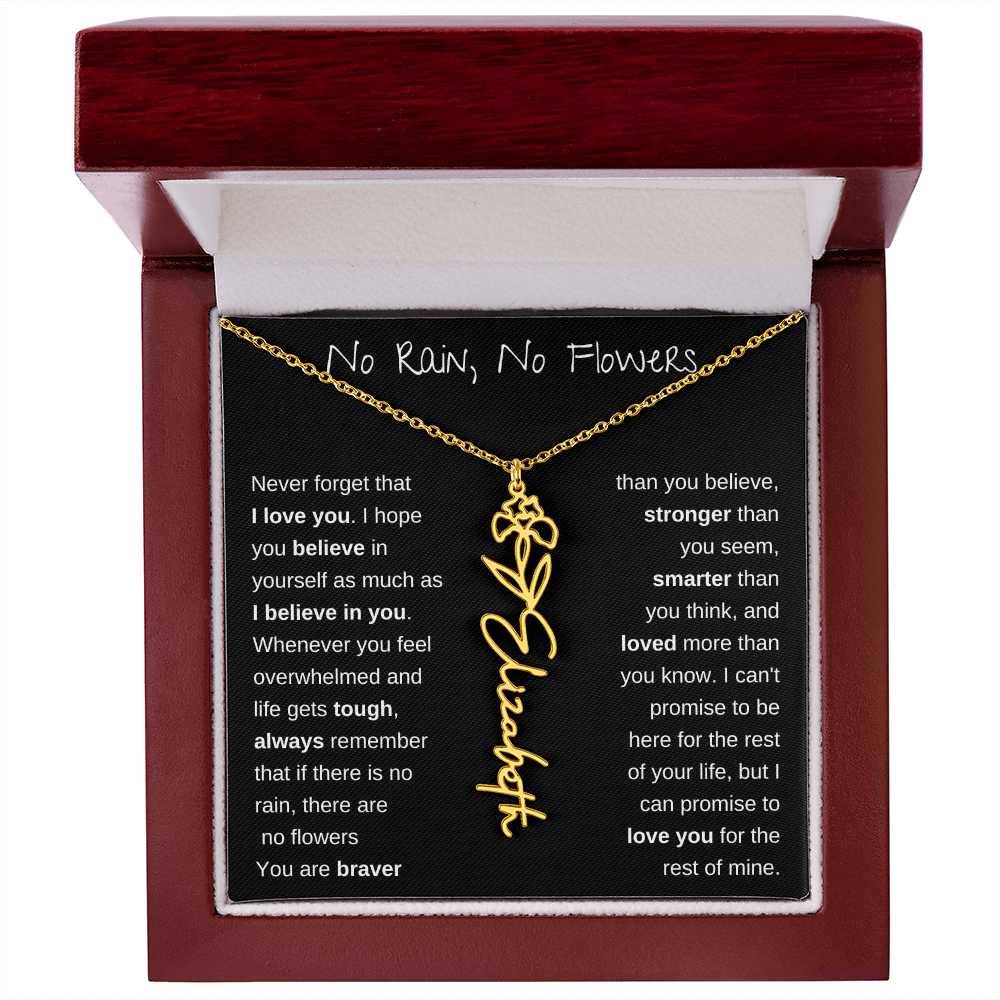 No Rain, No Flowers | Birth Flower Name Necklace
