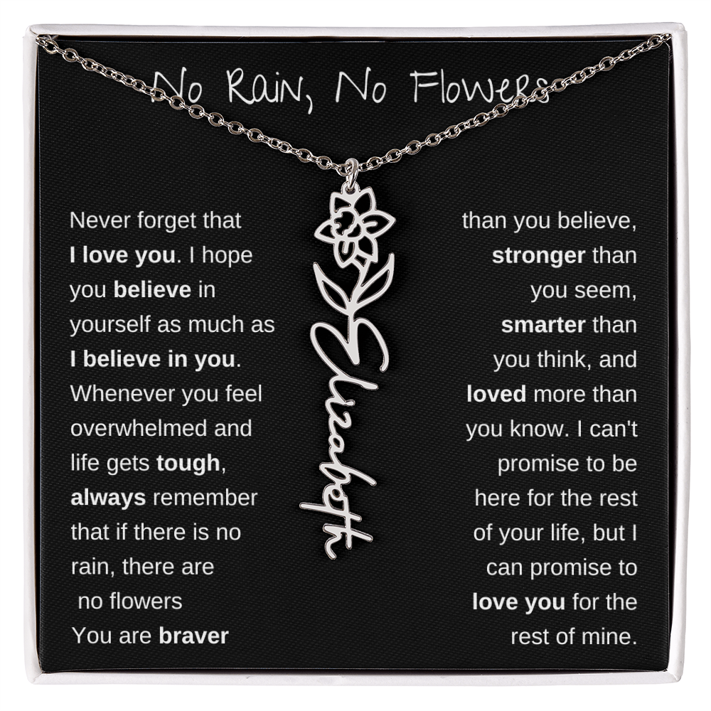 No Rain, No Flowers | Birth Flower Name Necklace