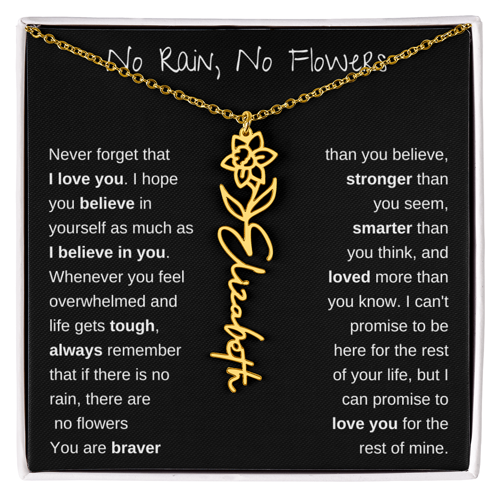 No Rain, No Flowers | Birth Flower Name Necklace