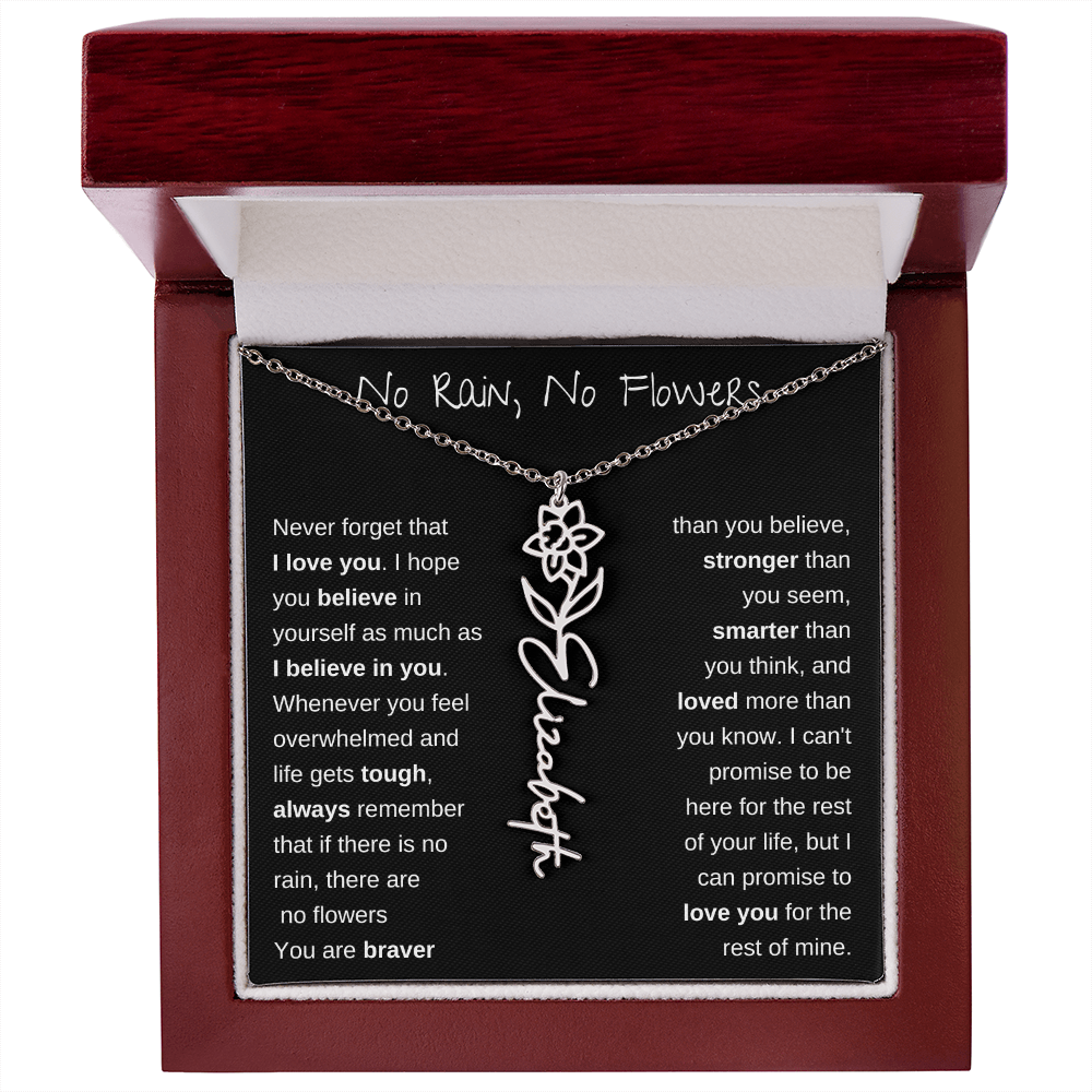 No Rain, No Flowers | Birth Flower Name Necklace