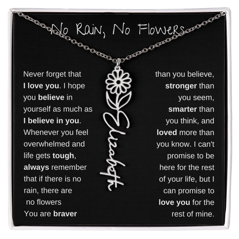 No Rain, No Flowers | Birth Flower Name Necklace