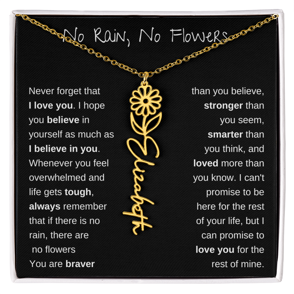 No Rain, No Flowers | Birth Flower Name Necklace