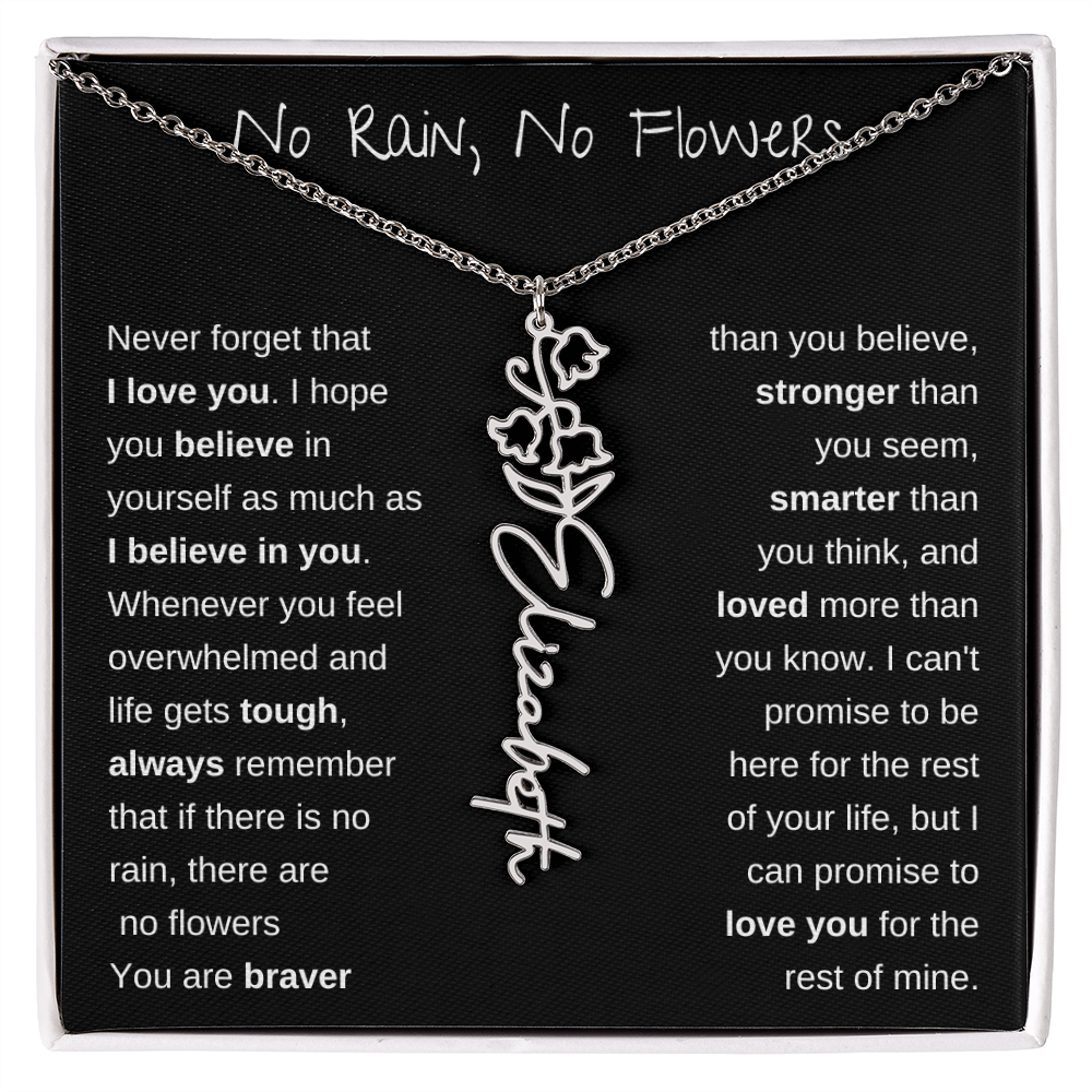 No Rain, No Flowers | Birth Flower Name Necklace