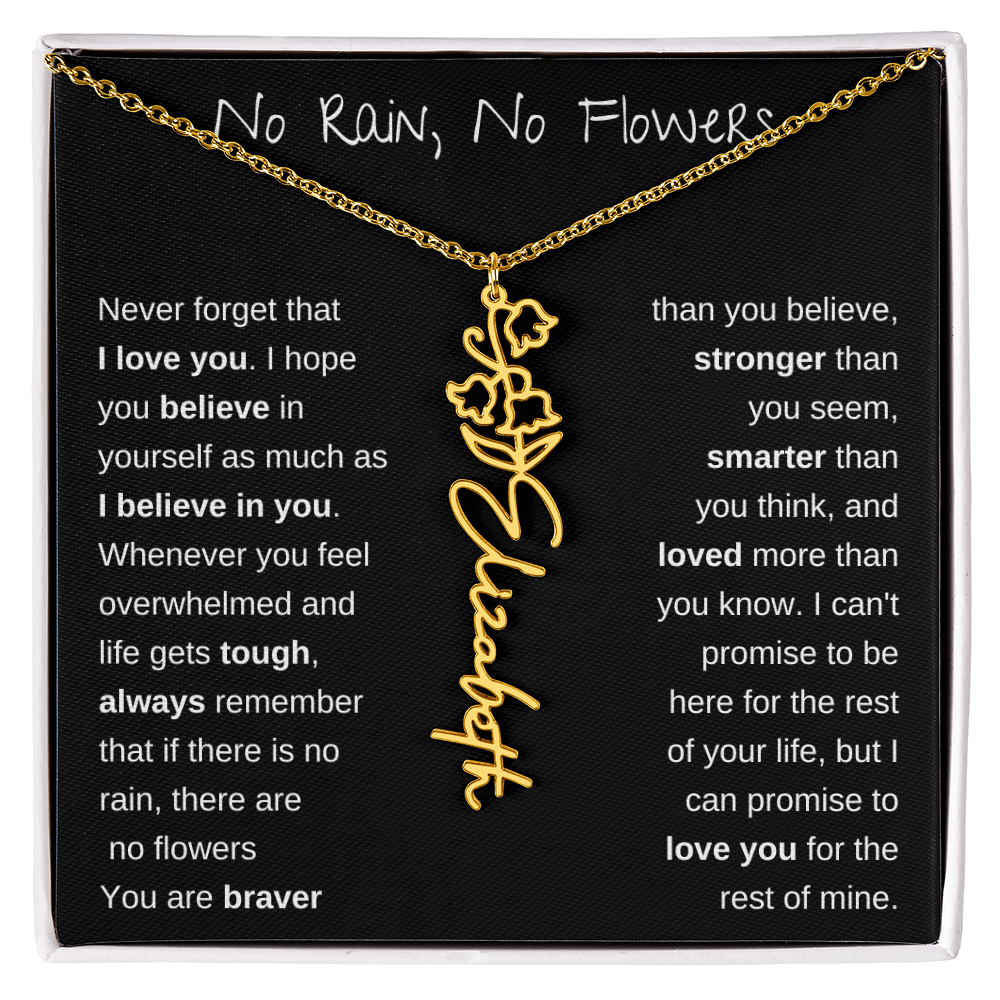 No Rain, No Flowers | Birth Flower Name Necklace
