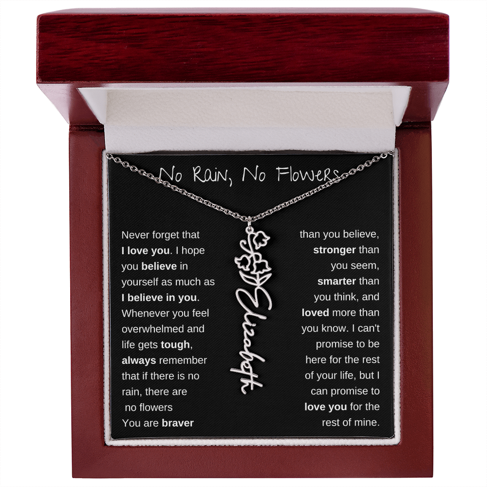 No Rain, No Flowers | Birth Flower Name Necklace