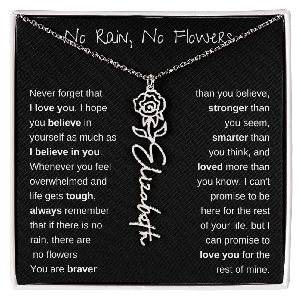 No Rain, No Flowers | Birth Flower Name Necklace
