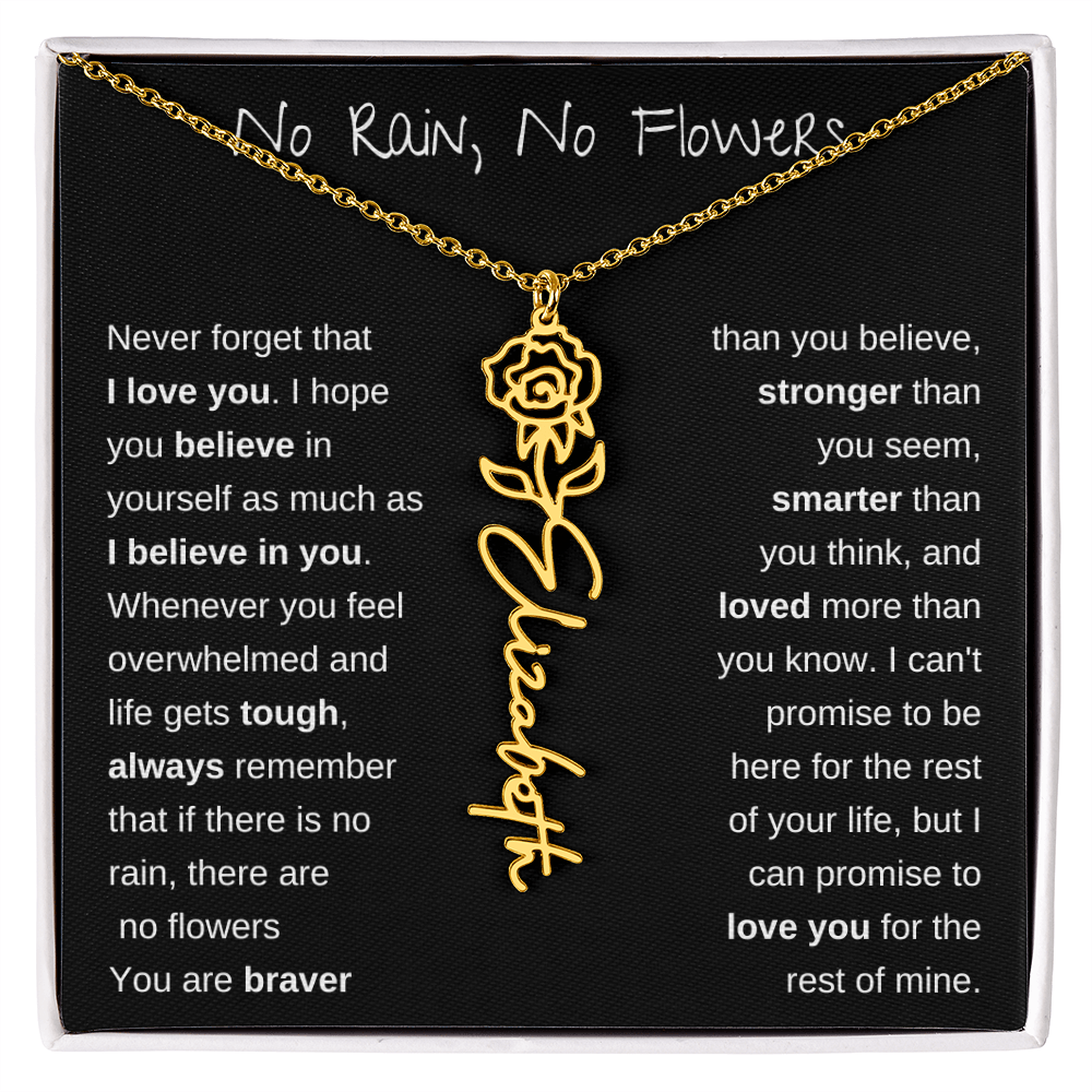 No Rain, No Flowers | Birth Flower Name Necklace