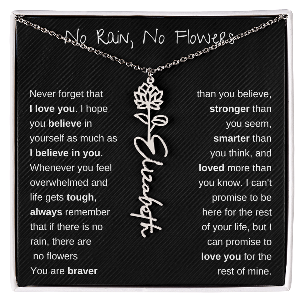 No Rain, No Flowers | Birth Flower Name Necklace