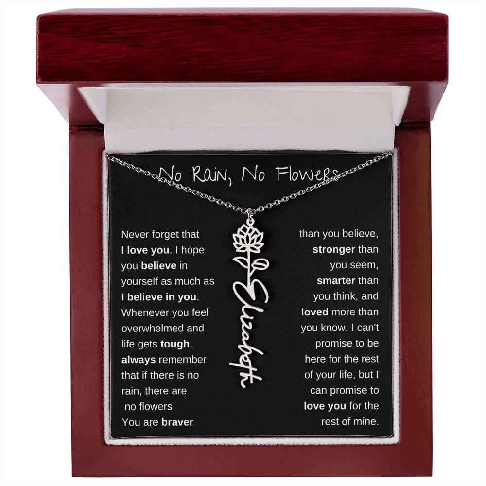 No Rain, No Flowers | Birth Flower Name Necklace