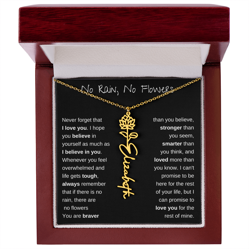 No Rain, No Flowers | Birth Flower Name Necklace