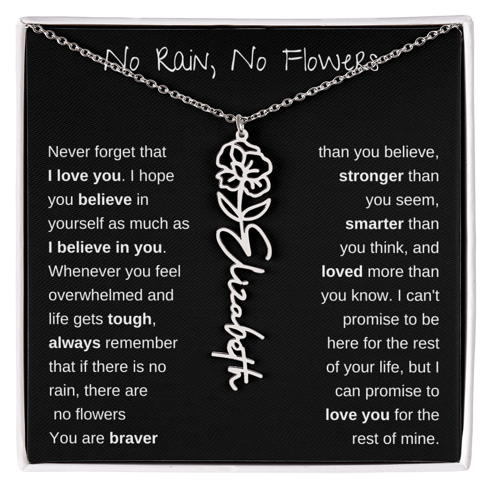 No Rain, No Flowers | Birth Flower Name Necklace