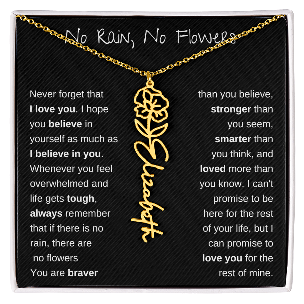 No Rain, No Flowers | Birth Flower Name Necklace