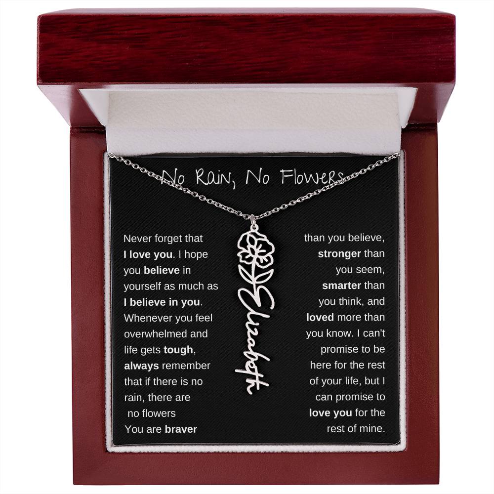 No Rain, No Flowers | Birth Flower Name Necklace