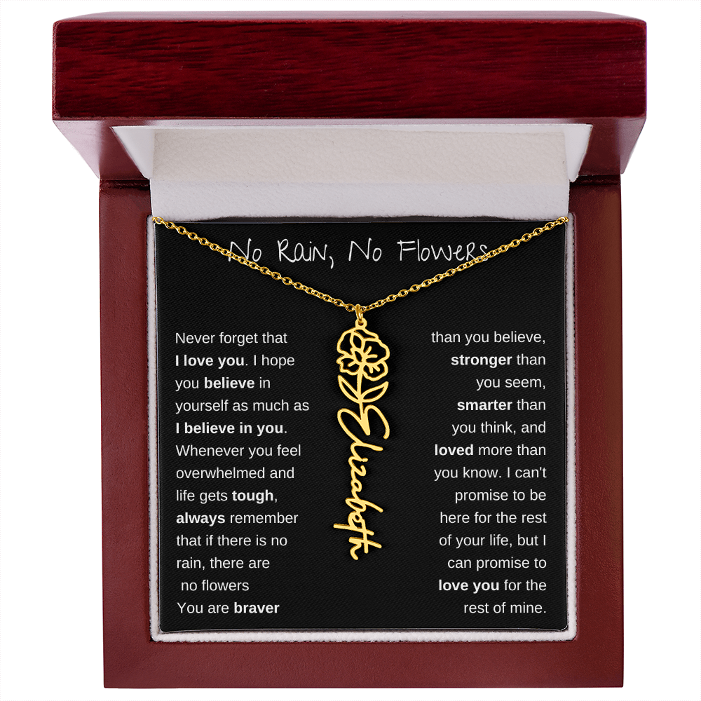 No Rain, No Flowers | Birth Flower Name Necklace