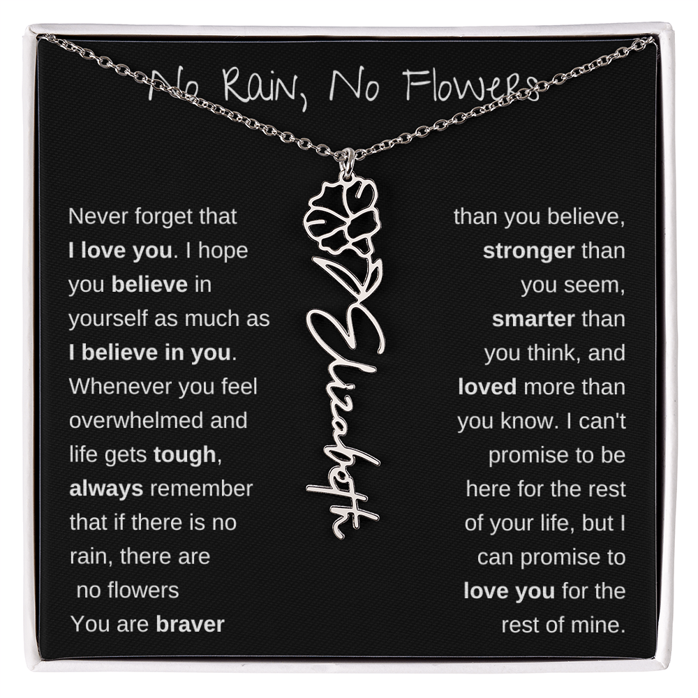 No Rain, No Flowers | Birth Flower Name Necklace
