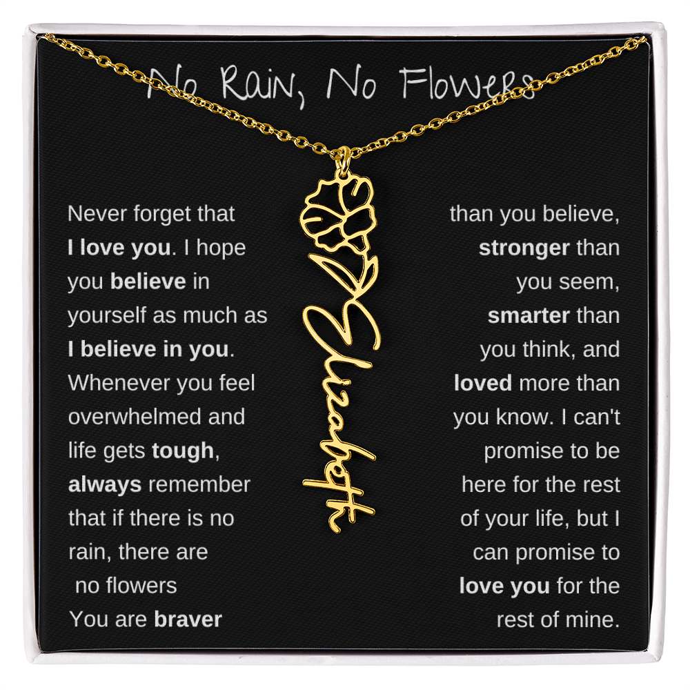 No Rain, No Flowers | Birth Flower Name Necklace
