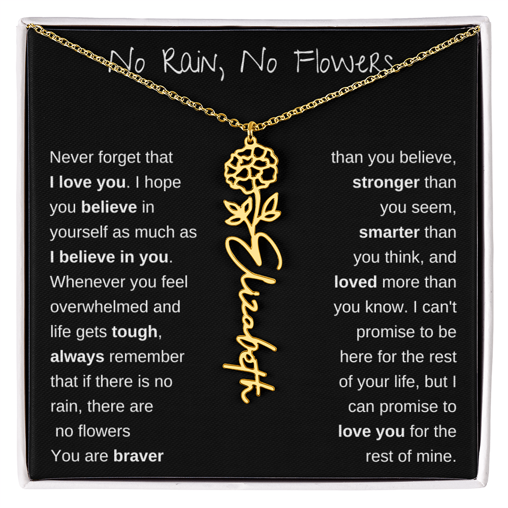 No Rain, No Flowers | Birth Flower Name Necklace