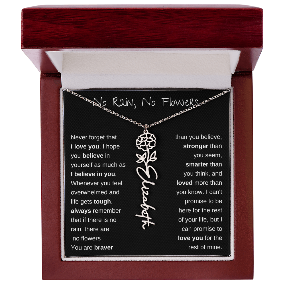 No Rain, No Flowers | Birth Flower Name Necklace