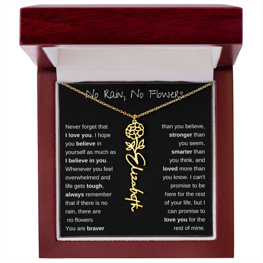 No Rain, No Flowers | Birth Flower Name Necklace