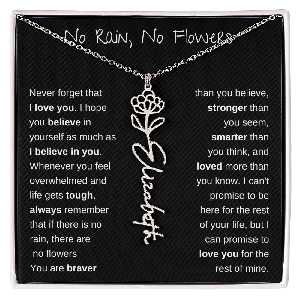 No Rain, No Flowers | Birth Flower Name Necklace