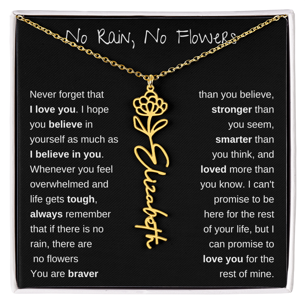 No Rain, No Flowers | Birth Flower Name Necklace