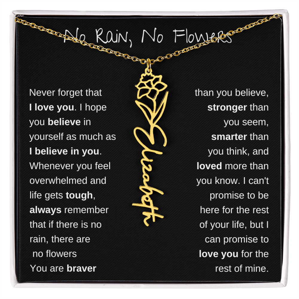 No Rain, No Flowers | Birth Flower Name Necklace
