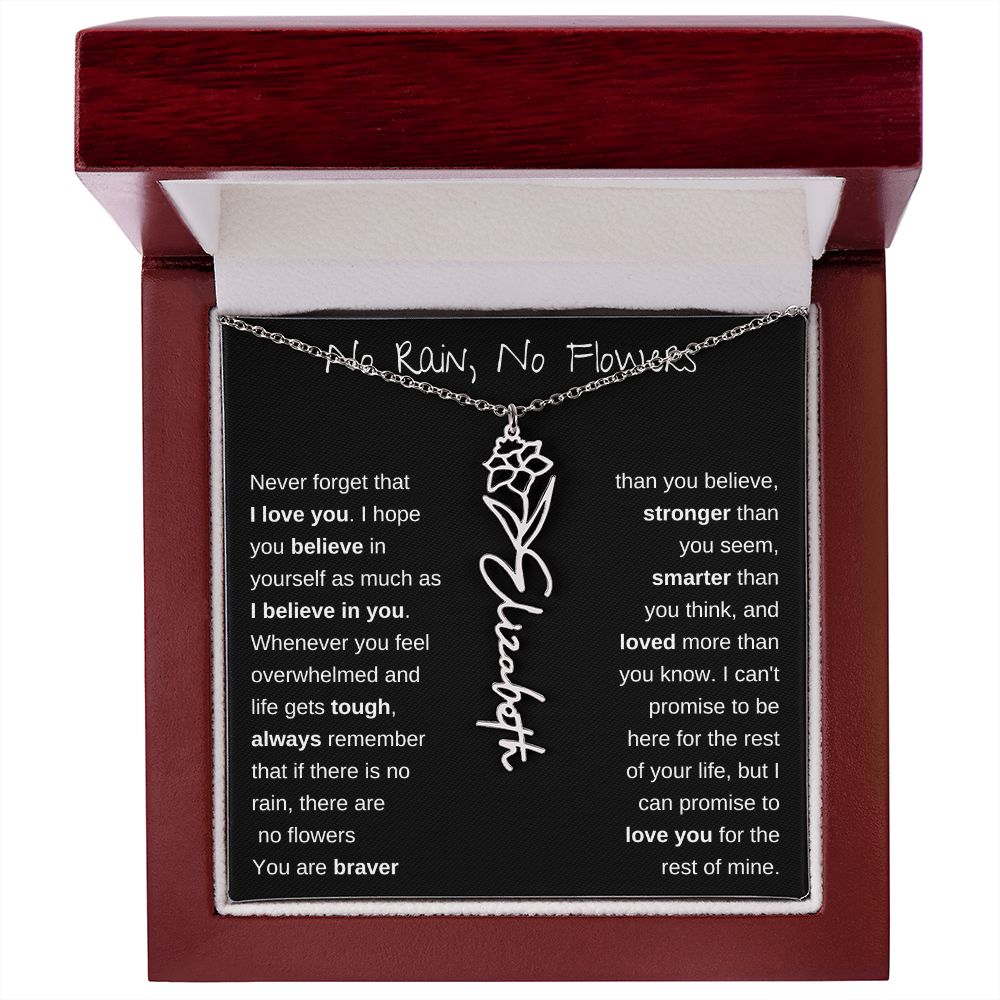 No Rain, No Flowers | Birth Flower Name Necklace