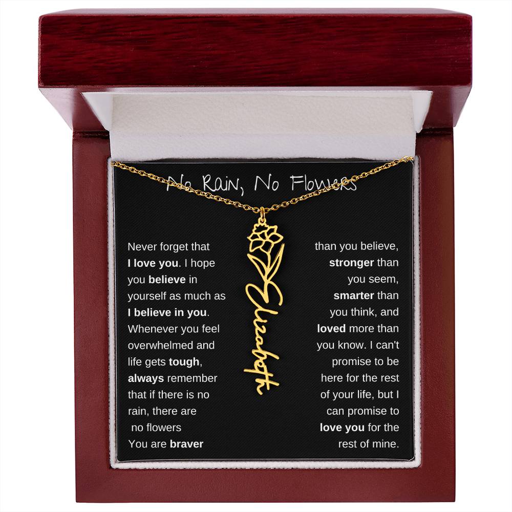 No Rain, No Flowers | Birth Flower Name Necklace