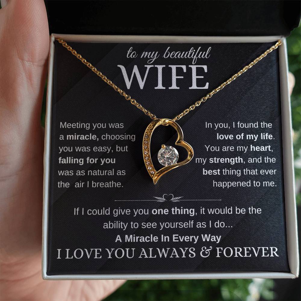 Special Gift for Wife "A Miracle in Every Way" Gold Heart Necklace