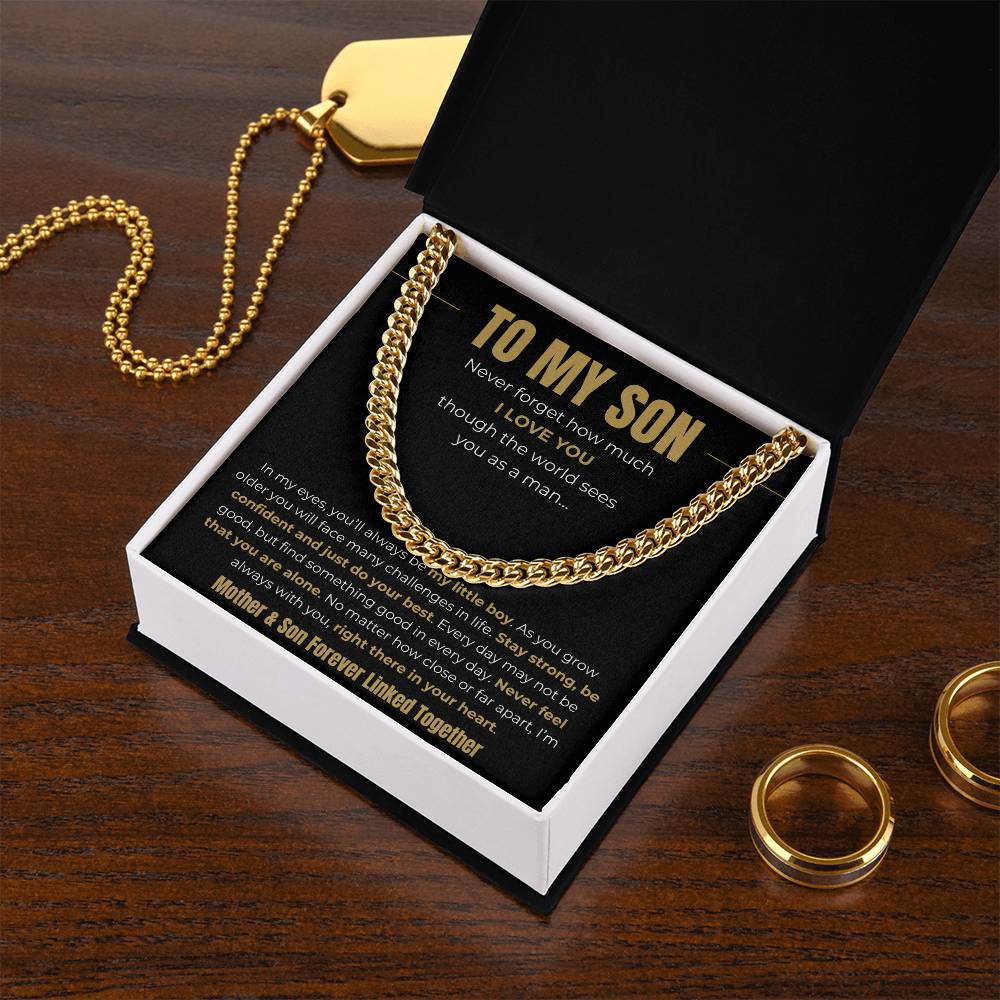 Gift for Son From Mom - "Mother & Son Forever Linked Together" Chain Necklace