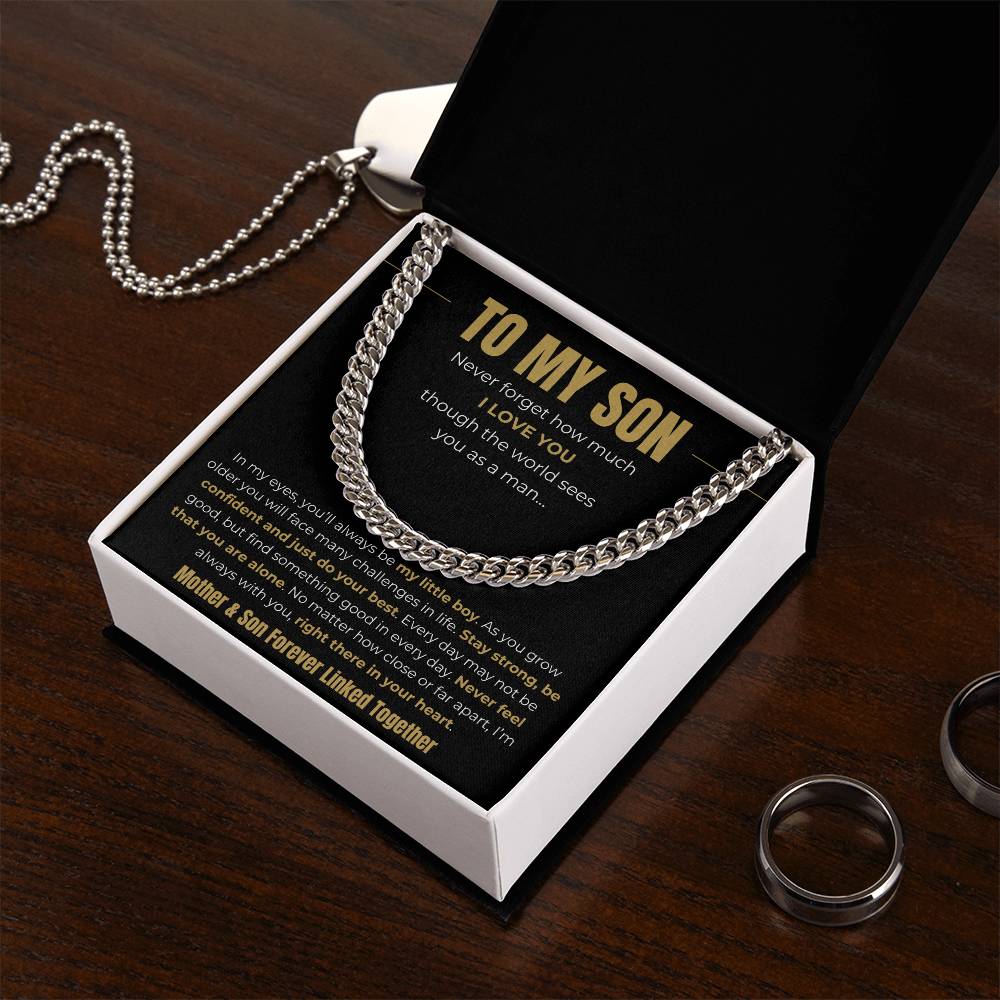 Gift for Son From Mom - "Mother & Son Forever Linked Together" Chain Necklace