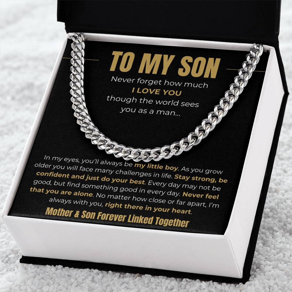 Gift for Son From Mom - "Mother & Son Forever Linked Together" Chain Necklace