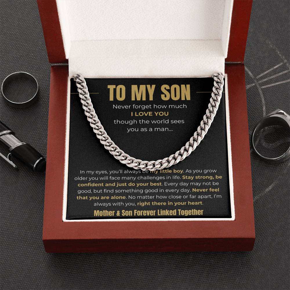 Gift for Son From Mom - "Mother & Son Forever Linked Together" Chain Necklace