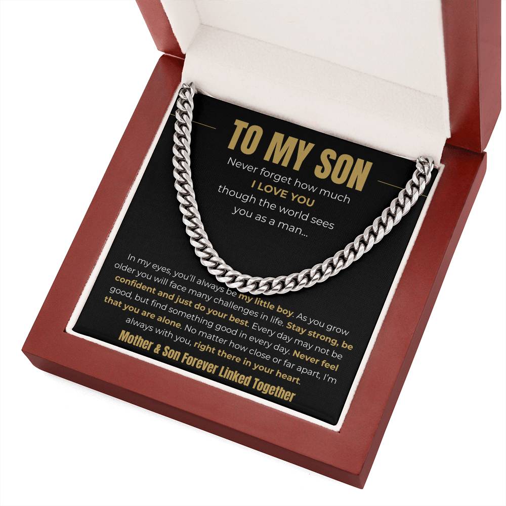 Gift for Son From Mom - "Mother & Son Forever Linked Together" Chain Necklace