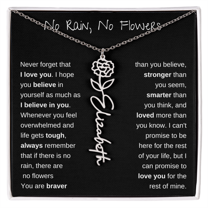 No Rain, No Flowers | Birth Flower Name Necklace