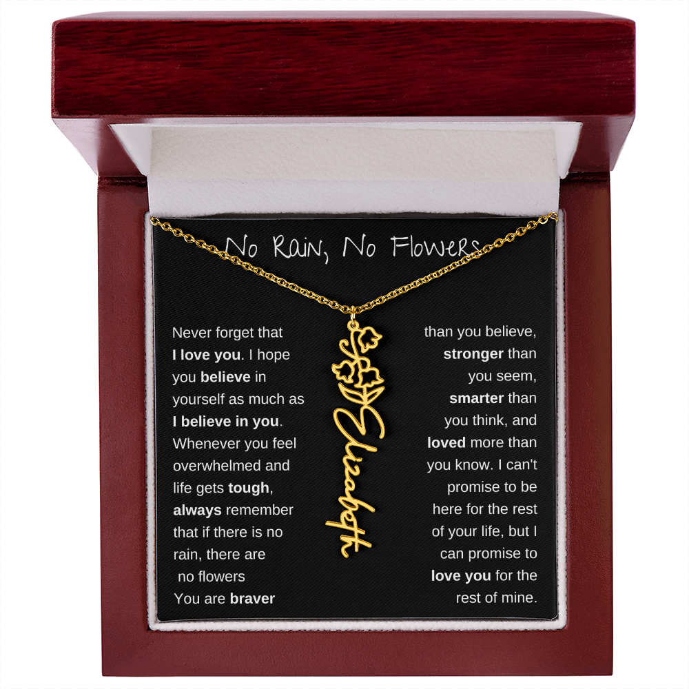 No Rain, No Flowers | Birth Flower Name Necklace