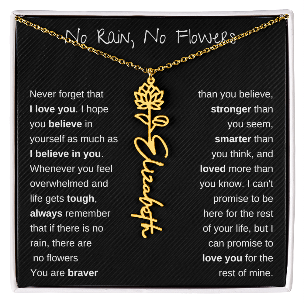 No Rain, No Flowers | Birth Flower Name Necklace