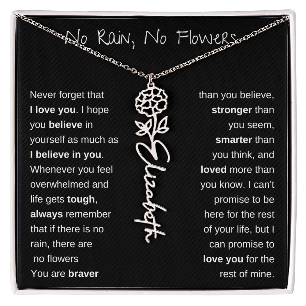 No Rain, No Flowers | Birth Flower Name Necklace
