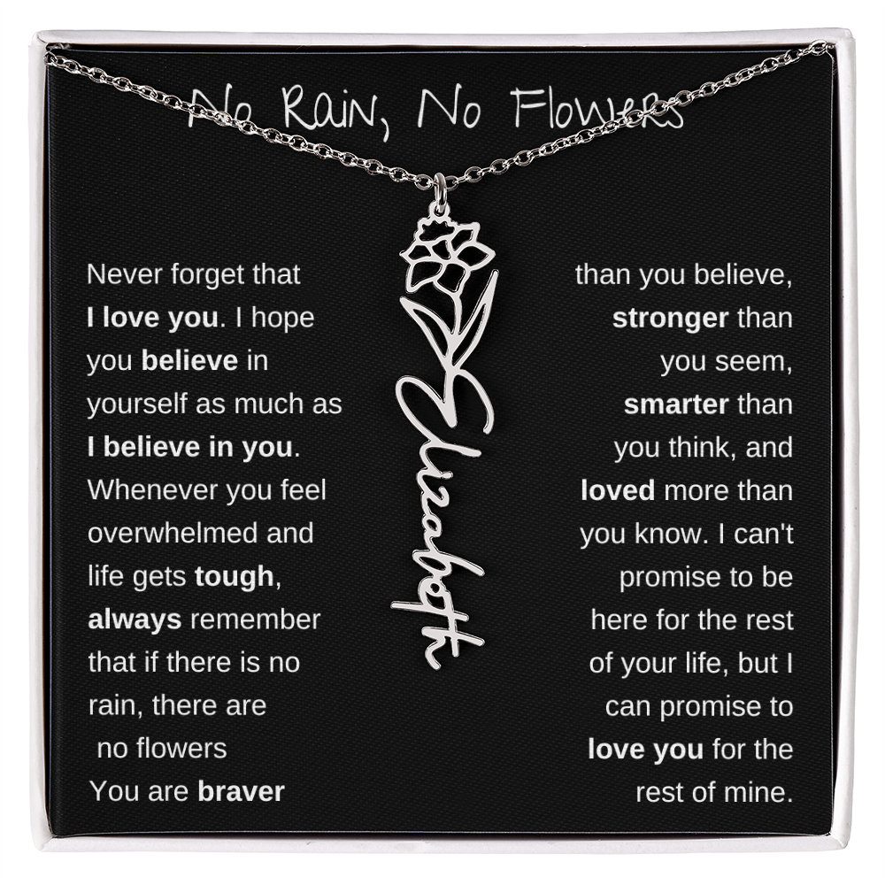No Rain, No Flowers | Birth Flower Name Necklace
